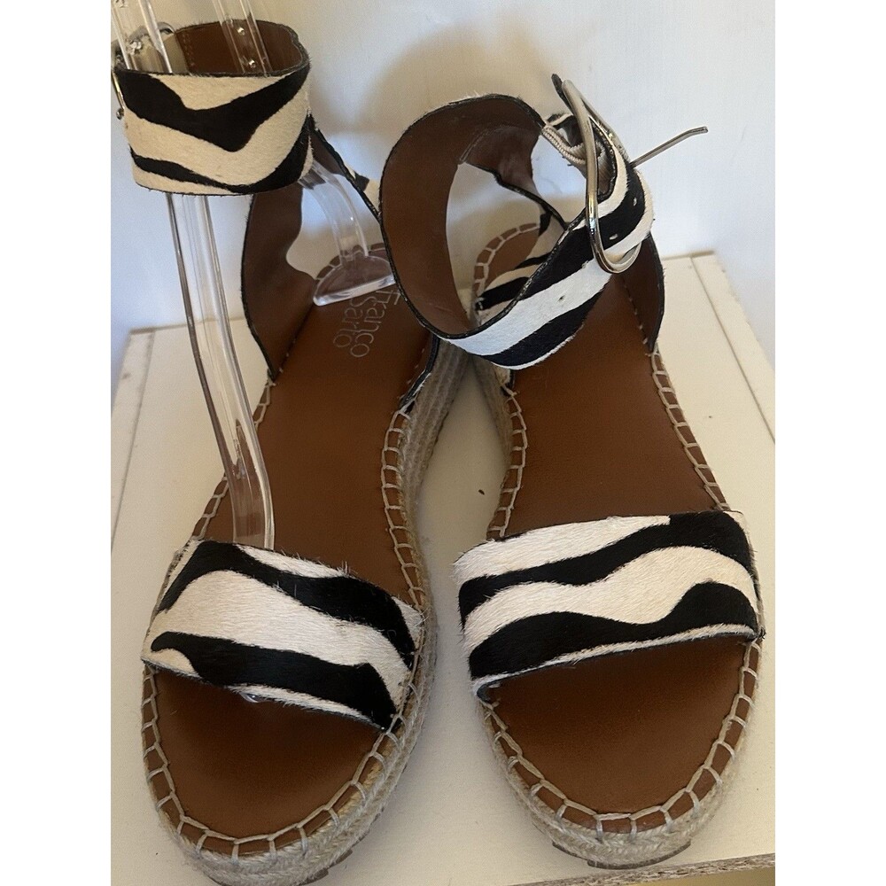 Franco Sarto Zebra Haircalf Espadrille Platform Sandals Ankle Strap US 10